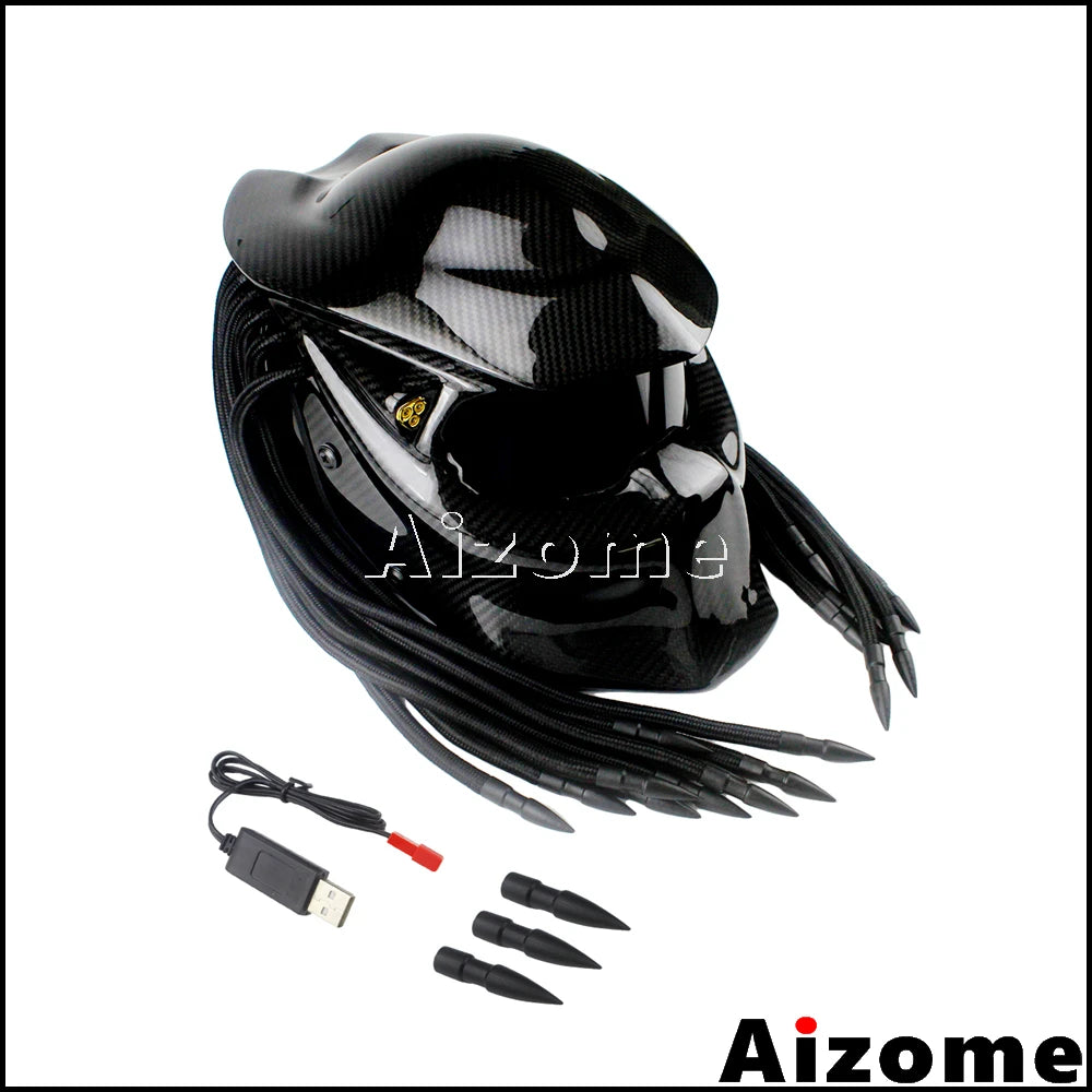 Motorcycle Helmet Carbon Fiber Predator Helmet Full Face Iron Man Helmet Black Iron Warrior Helmets Outdoor Motorbike Helmet