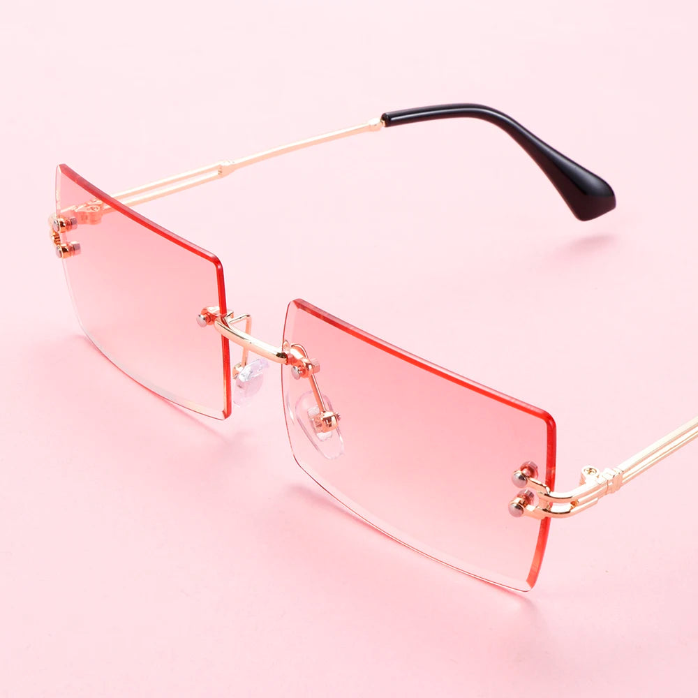 Fashion Popular Rimless Small Rectangle Sunglasses Women Men 2020 Shades Alloy Metal Glasses UV400 Eyewear