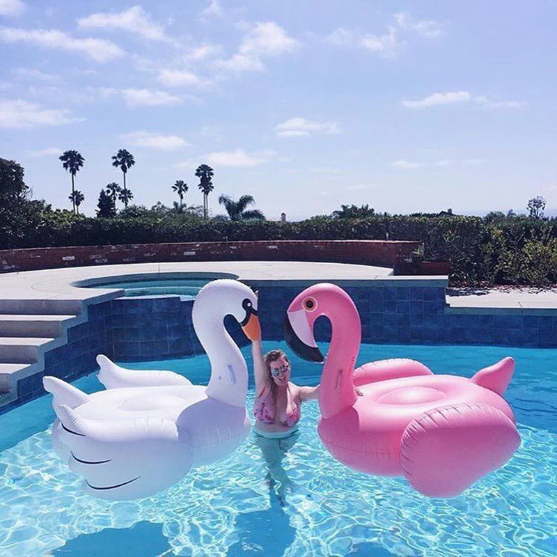 Inflatable Flamingo Swimming Pool Float Summer Island Giant Ride on Swan Swimming Lifebuoy Lounge Inflatable Pool Toy Raft