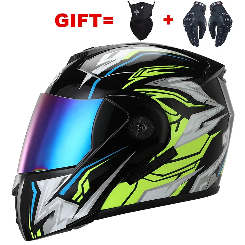 2 Gifts Unisex Racing Motorcycle Helmets Modular Dual Lens Motocross Helmet Full Face Safe Helmet Flip Up Cascos Para Moto Kask