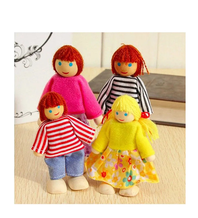 New Wooden Furniture Miniature Toy Mini Wood Dolls Family Doll Kids Children House Play Toy Boys Girls Gifts