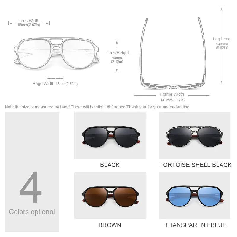 Ravenisa Wood Sunglasses Women UV400 Polarized Pilot Plastic Frame Sun Glasses Fishing Driving Sunglasses