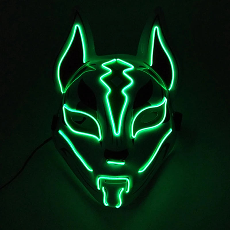 Japanese Anime Mask Halloween Cosplay Fox Mask Neon Light Up Mask LED Luminous Masks Glow in the Dark Carnival Party Supplies