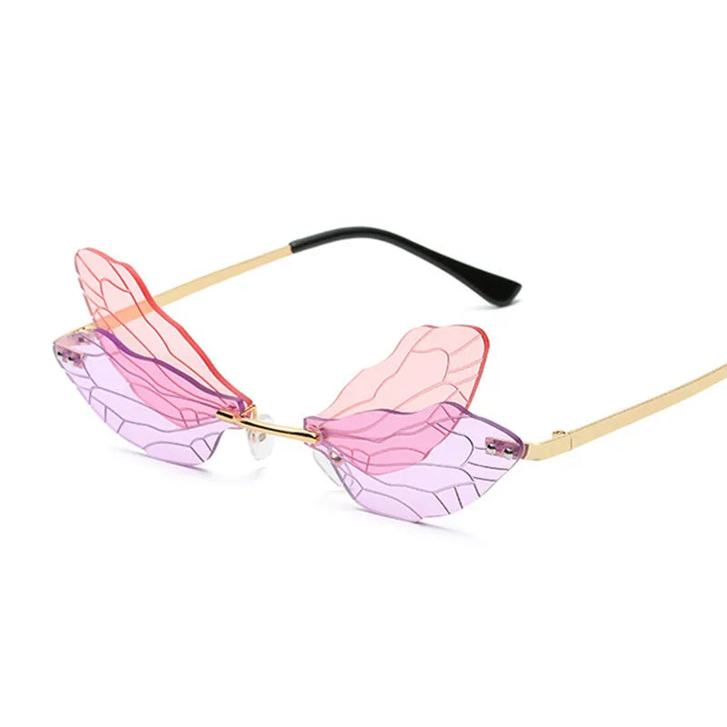 Colorful Dragonfly Rimless Sunglasses Woman Brand Designer Luxury Sun Glasses Female Party Personality Fashion Oculos De Sol