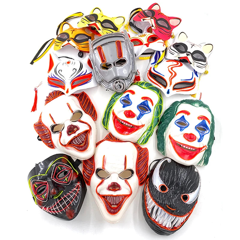 Horror Halloween Neon Mask Clown Mask Cosplay Party Costume Supplies Led Mask Masque Masquerade Party Masks Glow in the Dark