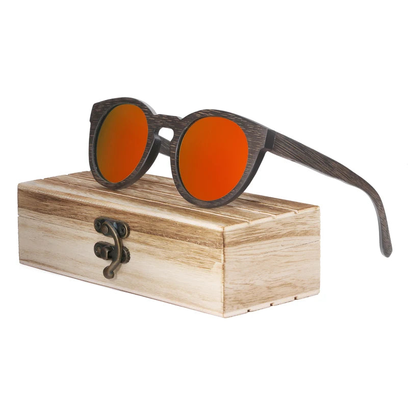 BerWer New Round Top Bamboo Sunglasses Brand Sunglass Women Retro Designer Wooden Sunglasses