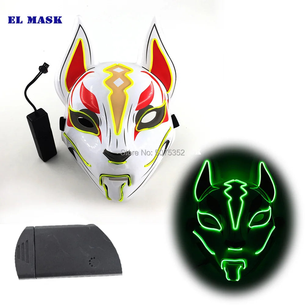 Anime Expro Decor Japanese Fox Mask Neon Led Light Cosplay Mask Game Theme Party Cos Dance DJ Payday Costume Props