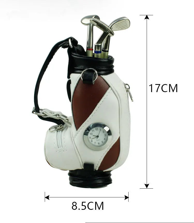 Golf Car With Pen and Watch Novelty Gifts With 3 Pieces Aluminum Pen Golf Bag Pencil Holder Golf Souvenirs Golf Accessories