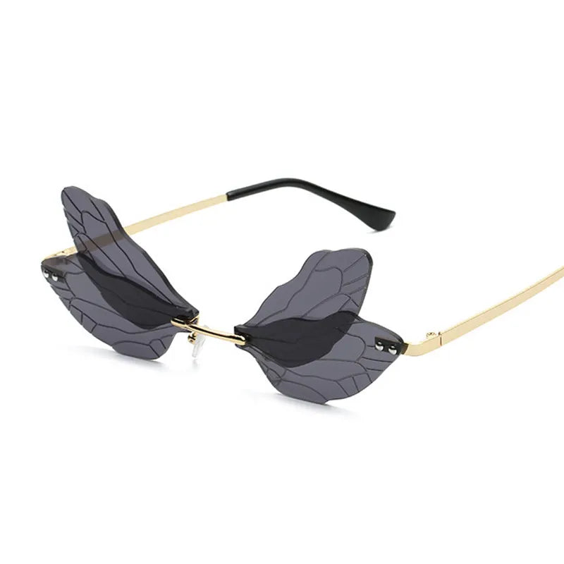 Colorful Dragonfly Rimless Sunglasses Woman Brand Designer Luxury Sun Glasses Female Party Personality Fashion Oculos De Sol