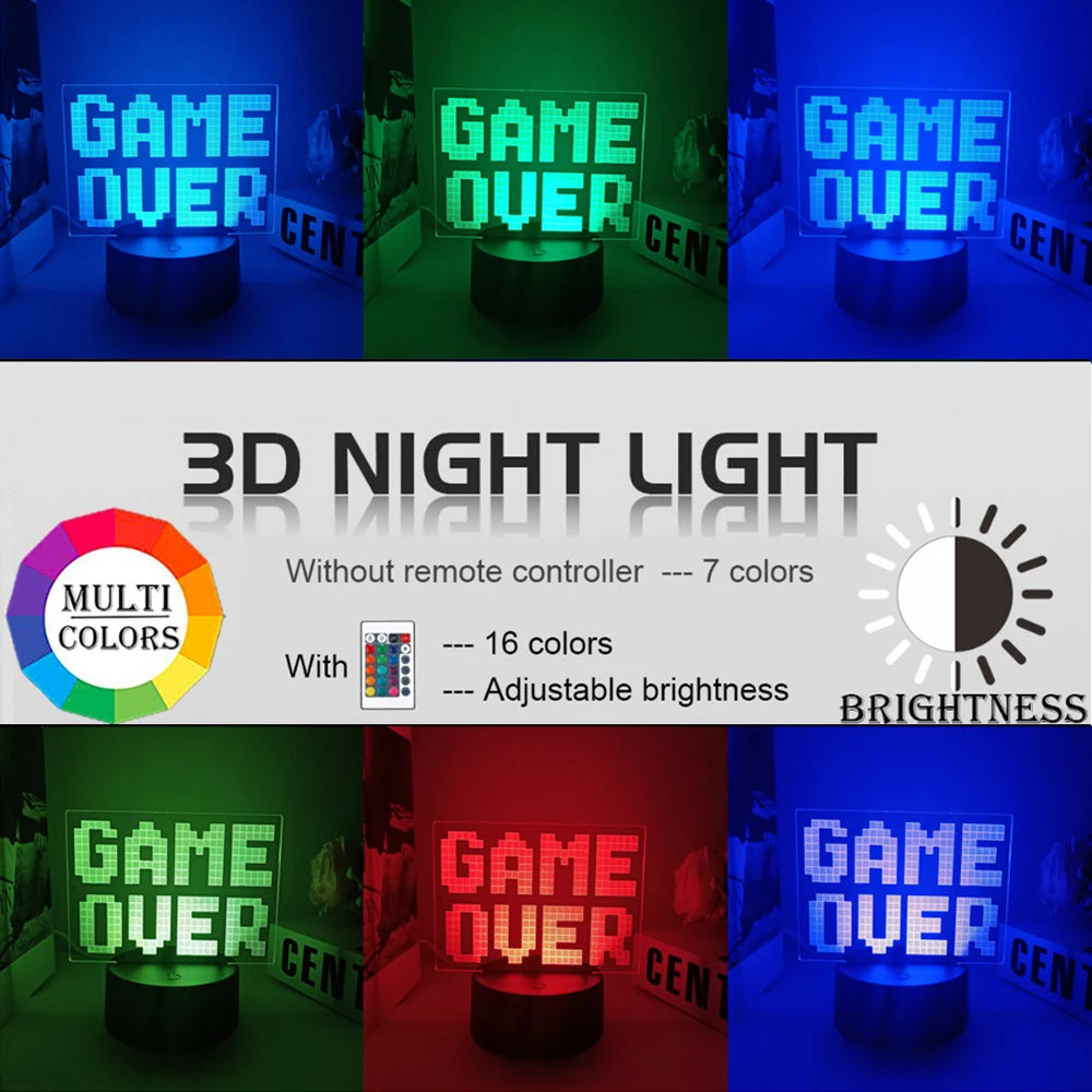 3D Night Lamp Gaming Room Desk Setup Lighting Decor Gamepad Icon LED Light Atmosphere Table Bedside Night Lamps Kids Gift