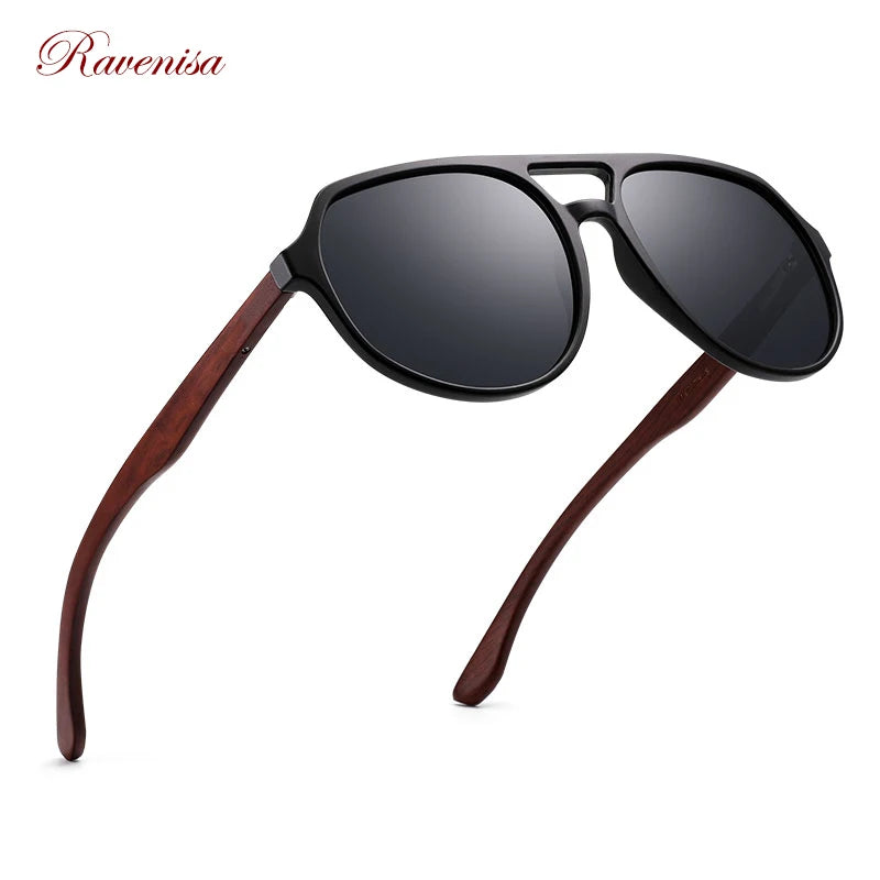 Ravenisa Wood Sunglasses Women UV400 Polarized Pilot Plastic Frame Sun Glasses Fishing Driving Sunglasses