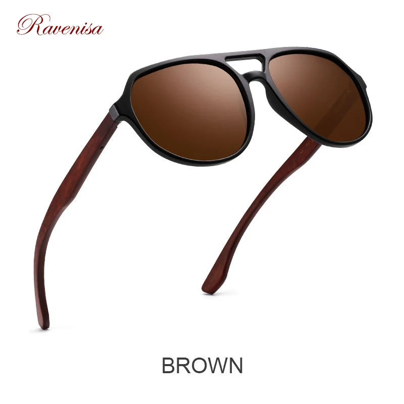 Ravenisa Wood Sunglasses Women UV400 Polarized Pilot Plastic Frame Sun Glasses Fishing Driving Sunglasses