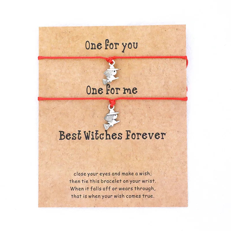 2pcs/Set Halloween Best Witches Wish Bracelet Witches Charm Lucky Red Thread Bracelet Halloween Jewelry Women Men Halloween Gift