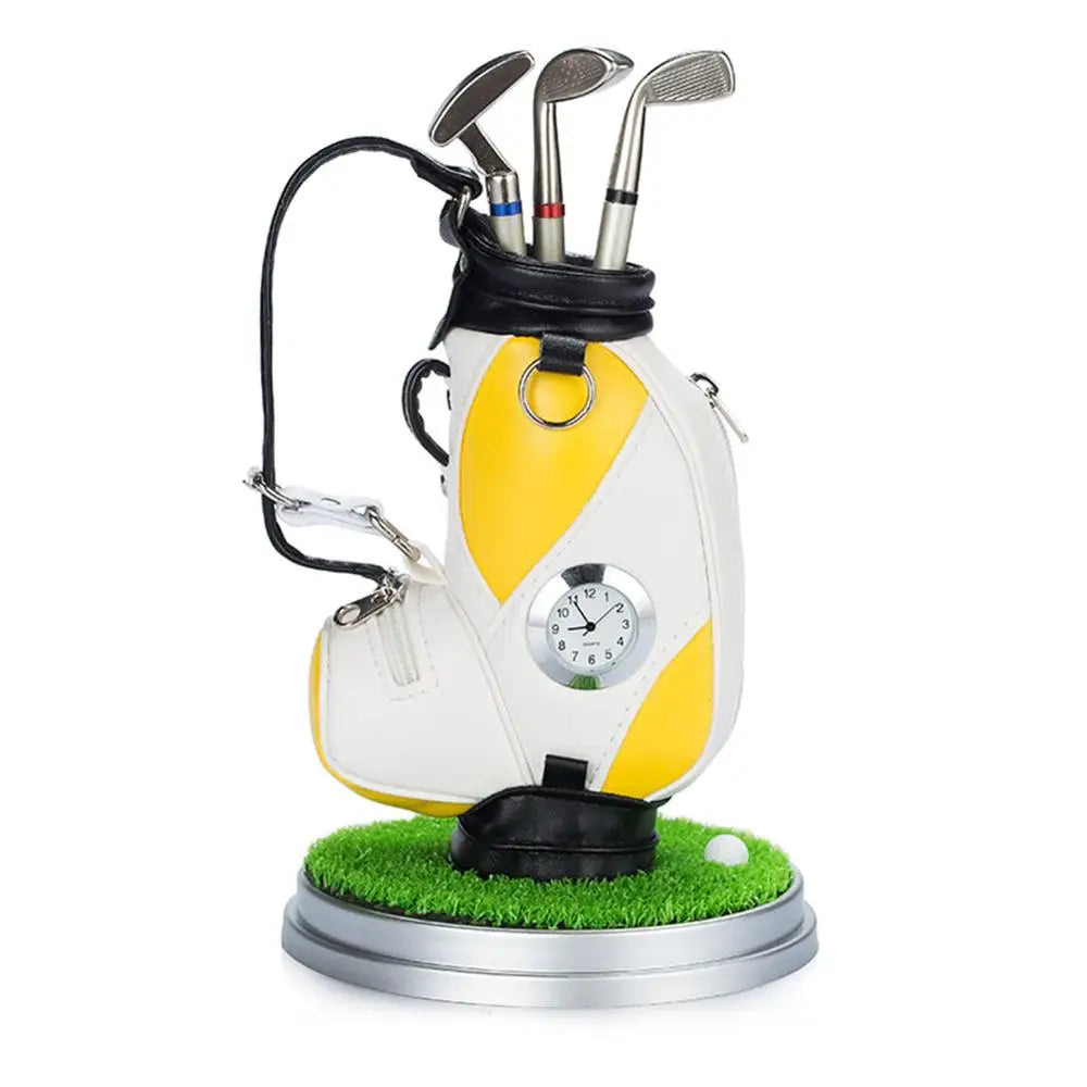 Golf Car With Pen and Watch Novelty Gifts With 3 Pieces Aluminum Pen Golf Bag Pencil Holder Golf Souvenirs Golf Accessories