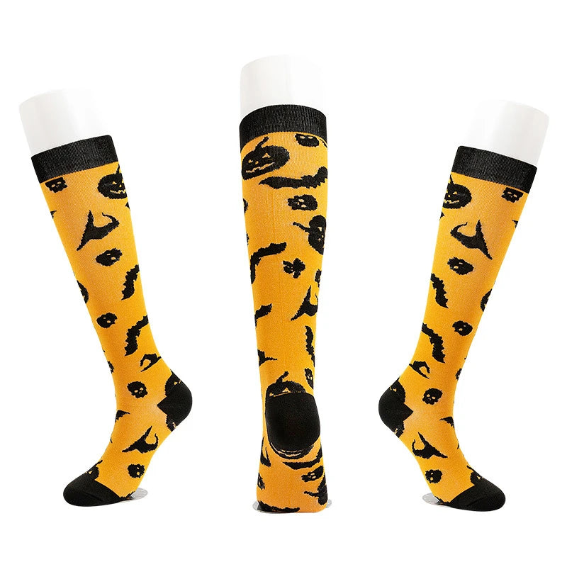Compression Socks Women Men Outdoor Sports Halloween Series Animals Flamingo Shark Monkey Cat Bones Pressure Elastic Stockings
