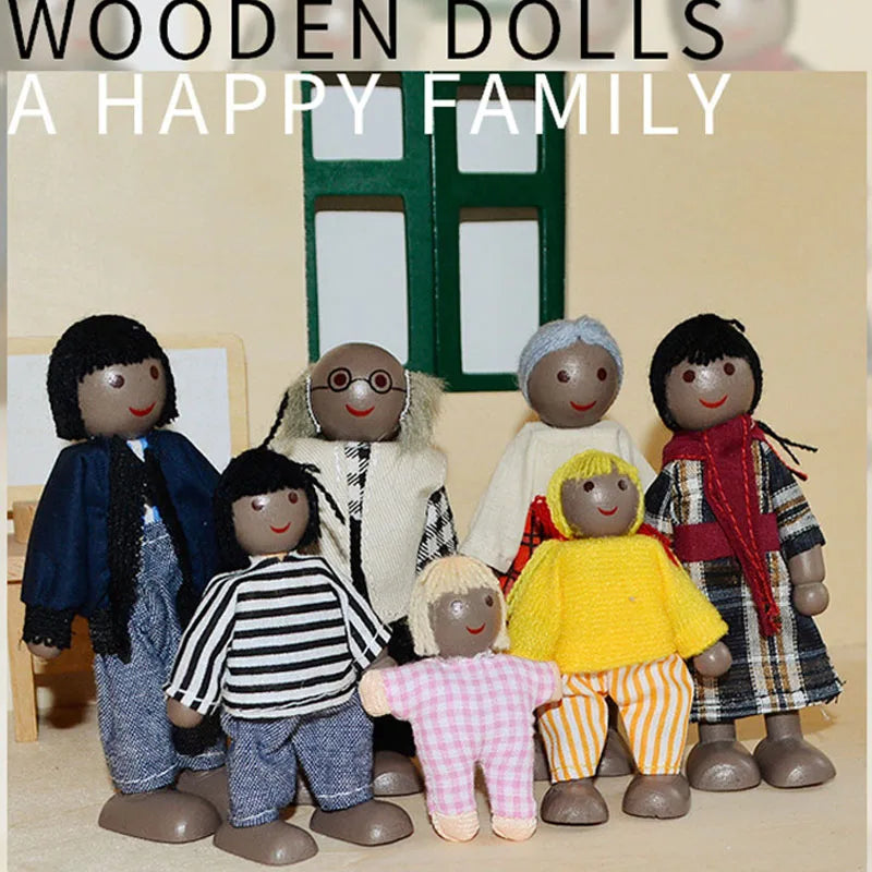 New Wooden Furniture Miniature Toy Mini Wood Dolls Family Doll Kids Children House Play Toy Boys Girls Gifts