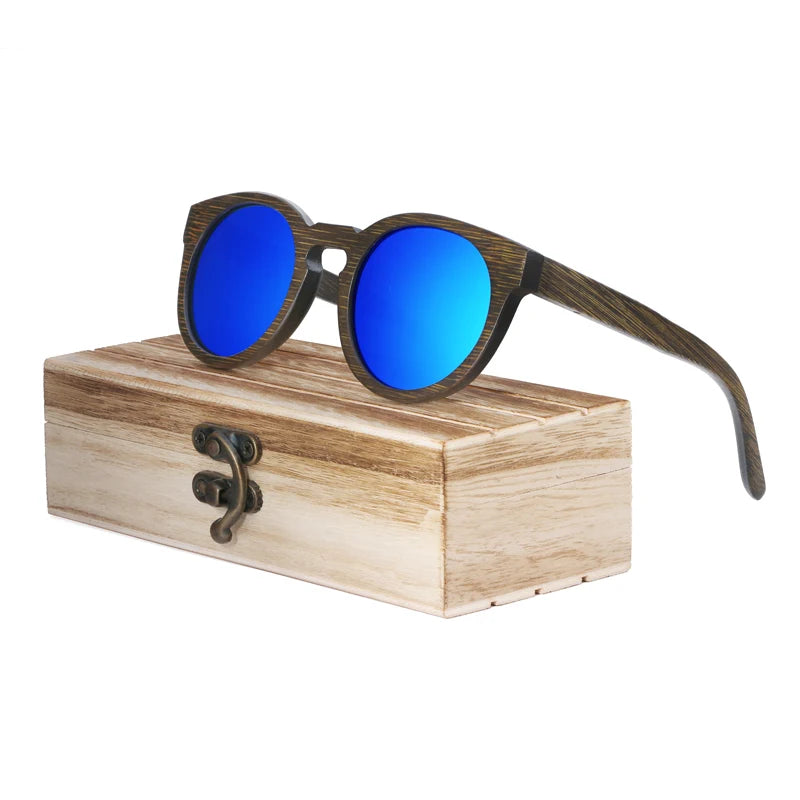 BerWer New Round Top Bamboo Sunglasses Brand Sunglass Women Retro Designer Wooden Sunglasses