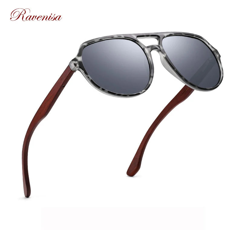 Ravenisa Wood Sunglasses Women UV400 Polarized Pilot Plastic Frame Sun Glasses Fishing Driving Sunglasses