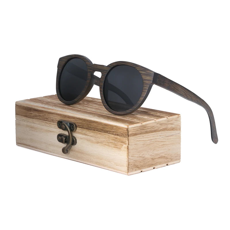 BerWer New Round Top Bamboo Sunglasses Brand Sunglass Women Retro Designer Wooden Sunglasses