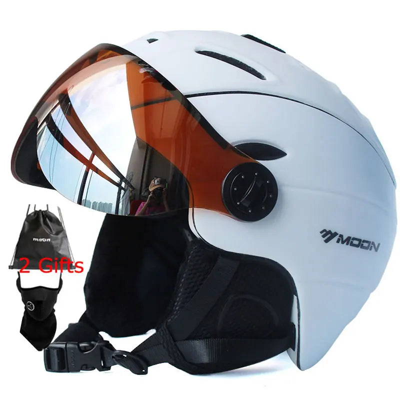 MOON Professional Half-Covered Ski Helmet Integrally-Molded Sports Man Women Snow Skiing Snowboard Helmets With Goggles Cover