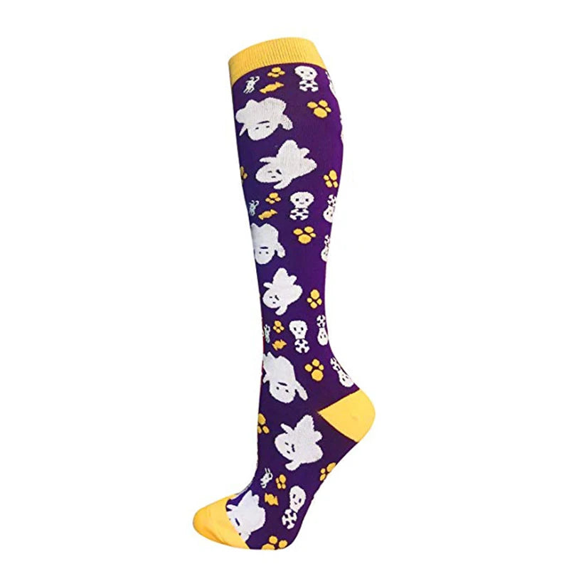 Compression Socks Women Men Outdoor Sports Halloween Series Animals Flamingo Shark Monkey Cat Bones Pressure Elastic Stockings