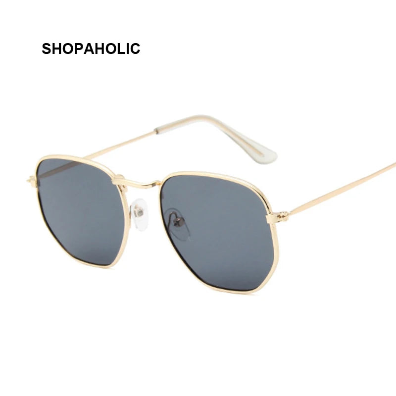 Hexagon Black Sunglasses Woman Brand Designer Small Square Sunglases Man Metal Frame Driving Fishing Sun Glasses Female