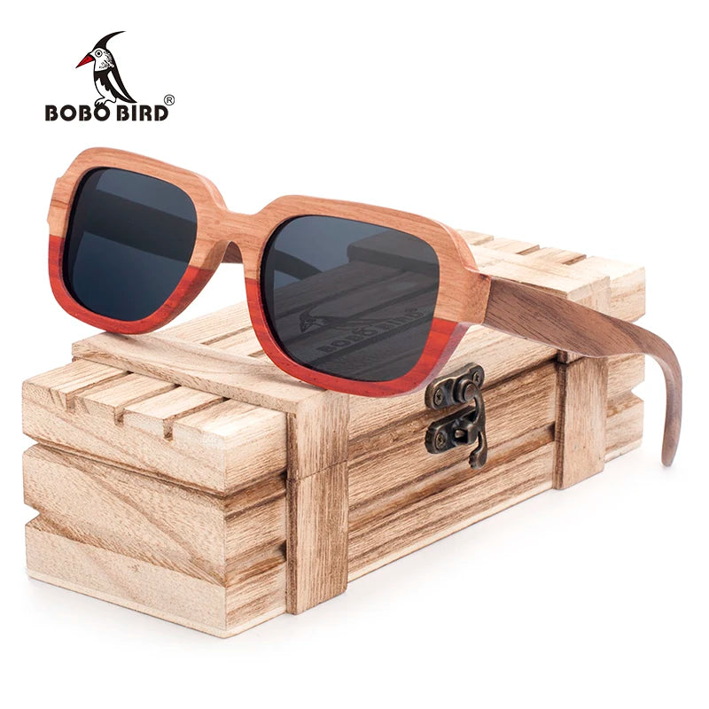 BOBO BIRD Handmade Polarized Wood Sunglasses for Women With Creative Special Design Beach Sunglass in Wood Gift Box C-Dg02