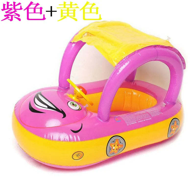 Summer Baby Flamingo Pool Float Safety Swimming Rings Inflatable Swim Float With Sunshade Seat Raft Water Fun Pool Toys