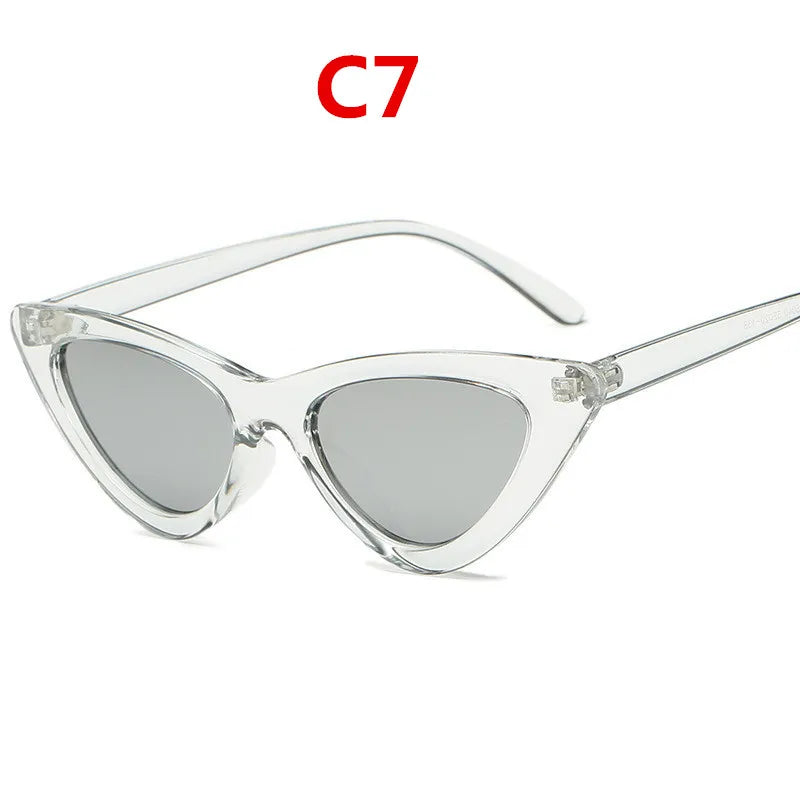 Fashion Sunglasses Woman Brand Designer Vintage Retro Triangular Cat Eye Glasses Oculos De Sol Transparent Ocean Uv400