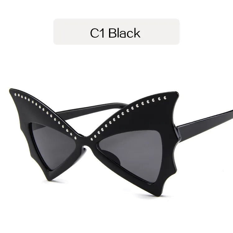 YOOSKE Oversize Sunglasses Women Bat Sharp Shades Sun Glasses Rivet Big Frame Sunglass Personality Dance Party Glasses
