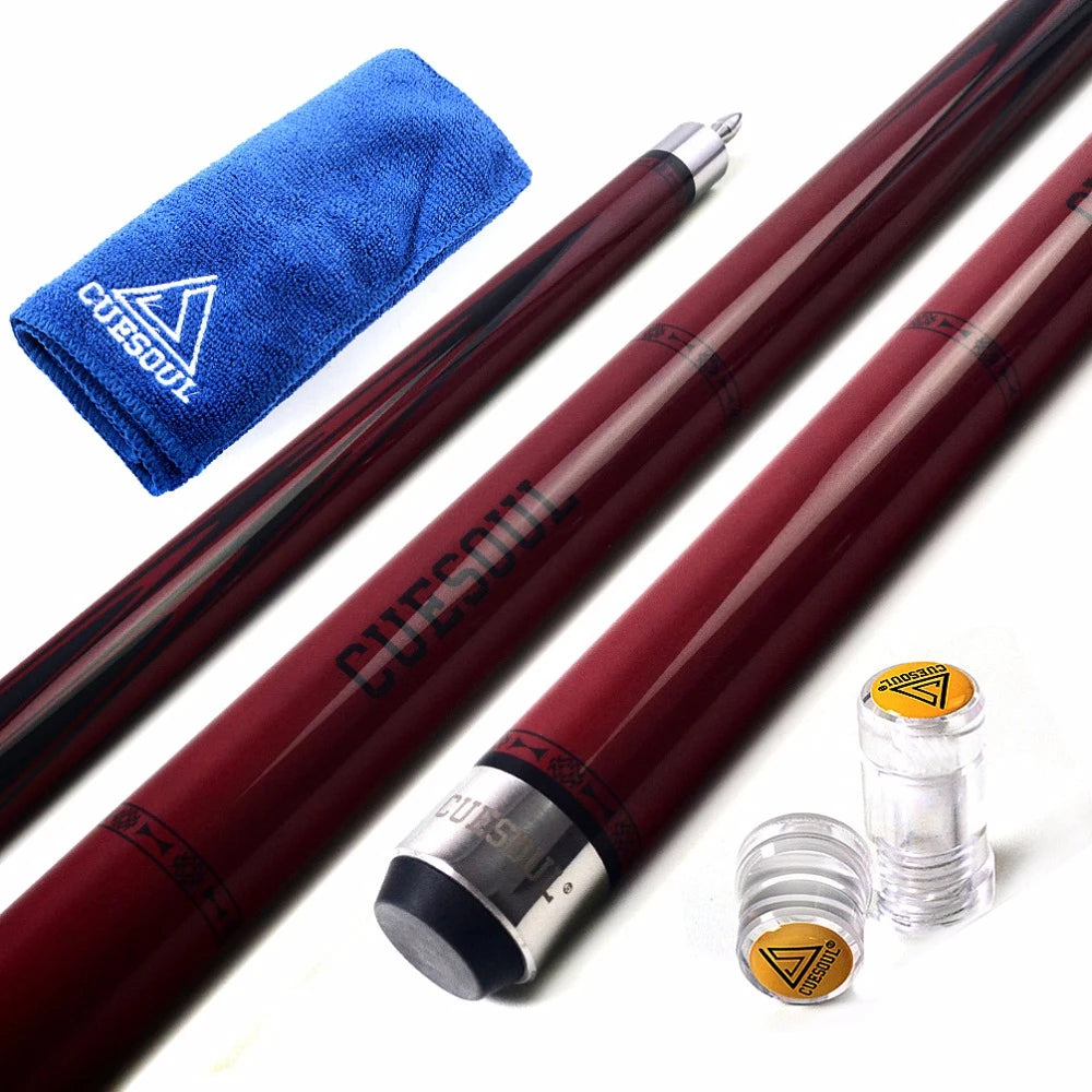 CUESOUL SOOCOO Series 58" 19oz 11.5/12.75mm Tip Maple Pool Cue Stick Set With Joint/Shaft Protector and Cue Towel.