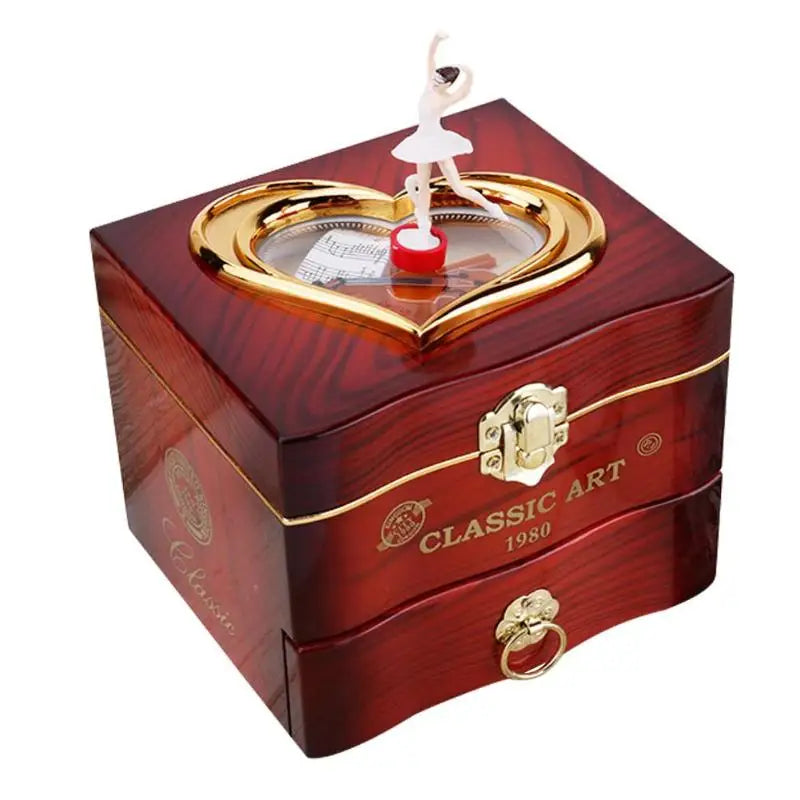 Heart Shape Dancing Ballerina Music Box PLastic Jewellery Box Carousel Hand Crank Music Box Mechanism Gift for Valentine's Day