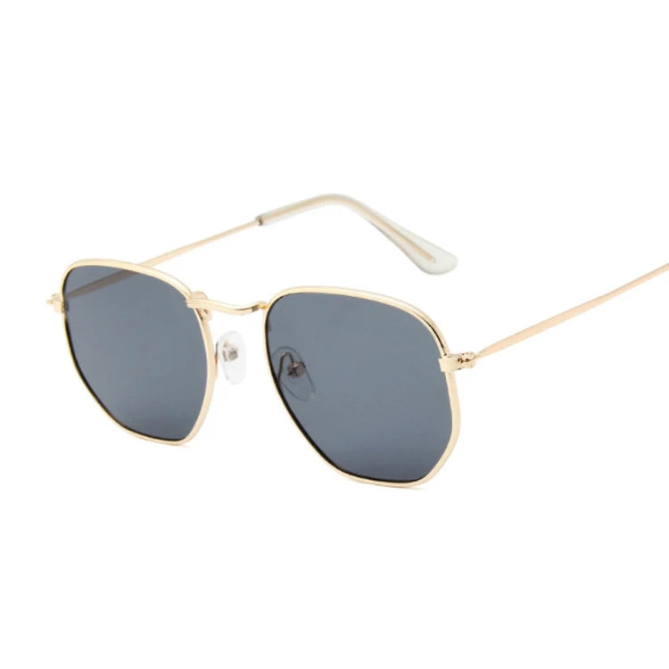 Hexagon Black Sunglasses Woman Brand Designer Small Square Sunglases Man Metal Frame Driving Fishing Sun Glasses Female
