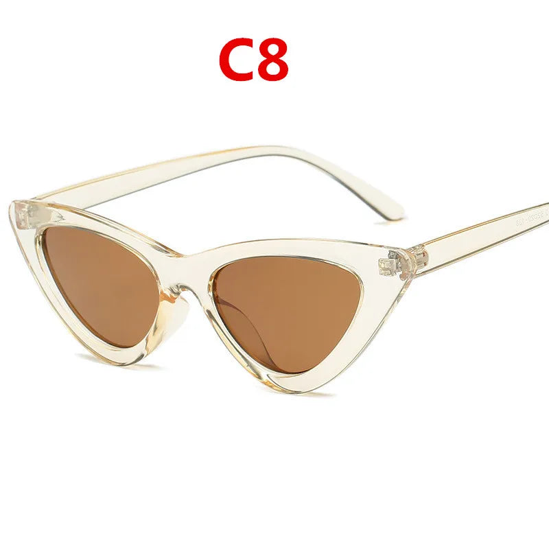 Fashion Sunglasses Woman Brand Designer Vintage Retro Triangular Cat Eye Glasses Oculos De Sol Transparent Ocean Uv400
