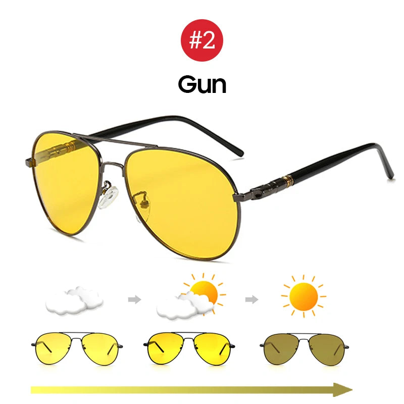 VIVIBEE Men Photochromic Night Vision Polarizing Sun Glasses Pilot Style Aluminum Women Polarized Driving Sunglasses Yellow
