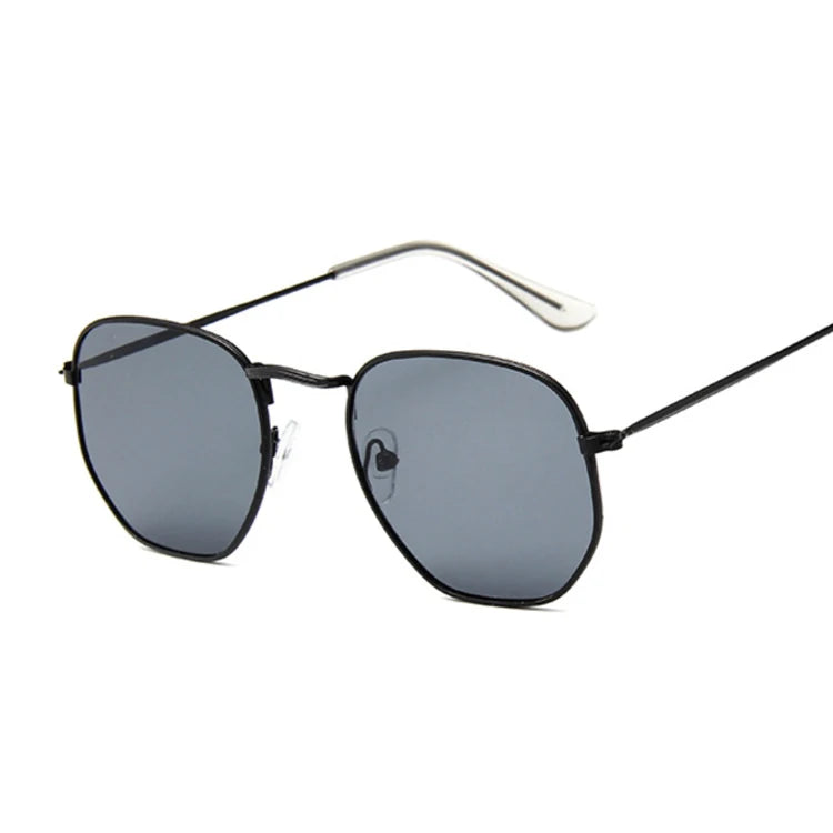 Hexagon Black Sunglasses Woman Brand Designer Small Square Sunglases Man Metal Frame Driving Fishing Sun Glasses Female