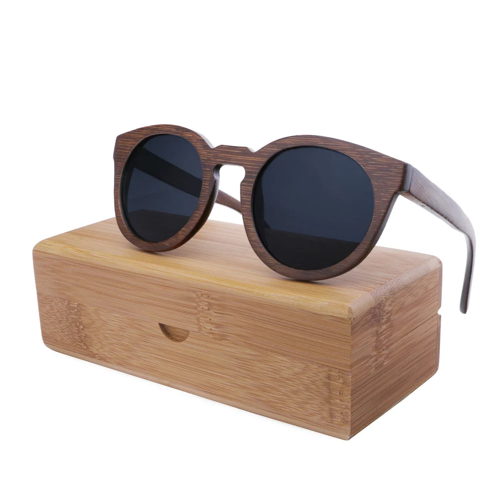 BerWer New Round Top Bamboo Sunglasses Brand Sunglass Women Retro Designer Wooden Sunglasses