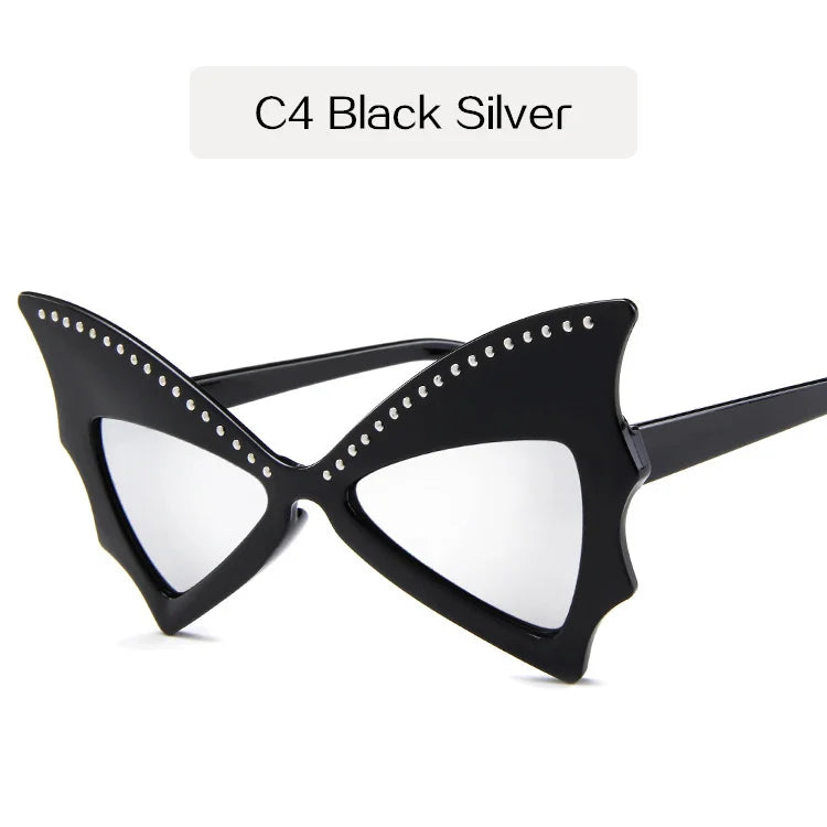 YOOSKE Oversize Sunglasses Women Bat Sharp Shades Sun Glasses Rivet Big Frame Sunglass Personality Dance Party Glasses