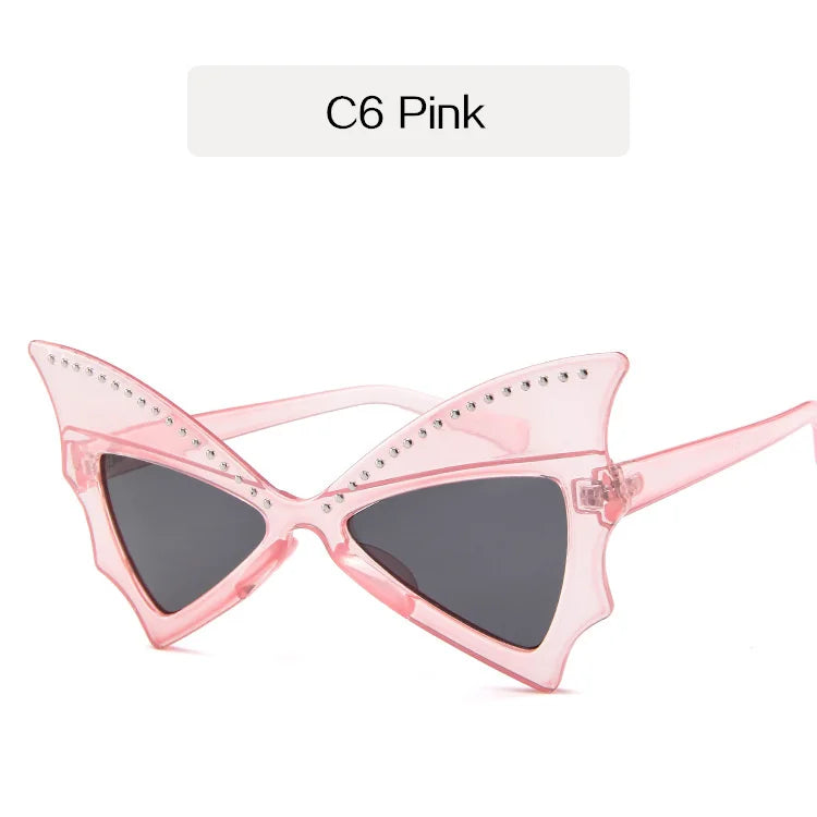 YOOSKE Oversize Sunglasses Women Bat Sharp Shades Sun Glasses Rivet Big Frame Sunglass Personality Dance Party Glasses