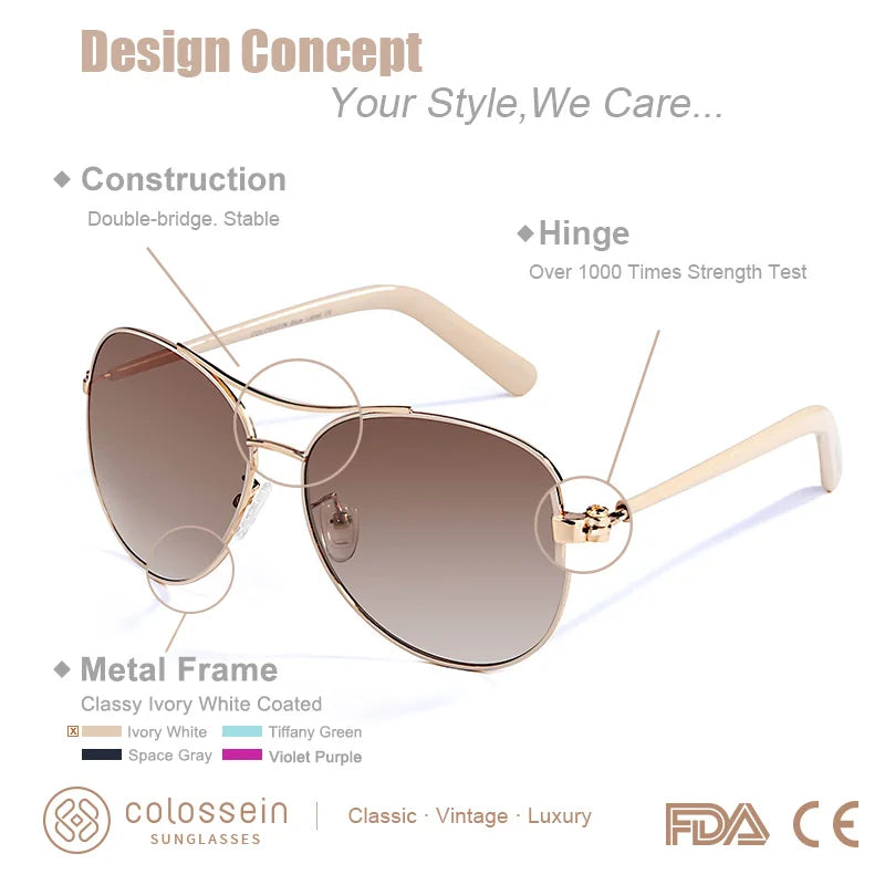 COLOSSEIN Luxury Vintage Sunglasses Women Glasses Ultralight Driving Pilot Sunglasses Men Gold Frame UV400 Eyewear