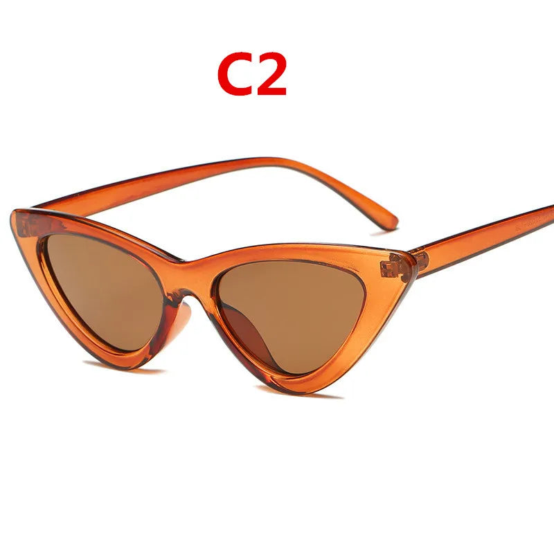 Fashion Sunglasses Woman Brand Designer Vintage Retro Triangular Cat Eye Glasses Oculos De Sol Transparent Ocean Uv400