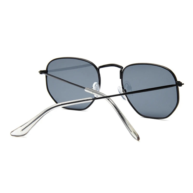 Hexagon Black Sunglasses Woman Brand Designer Small Square Sunglases Man Metal Frame Driving Fishing Sun Glasses Female
