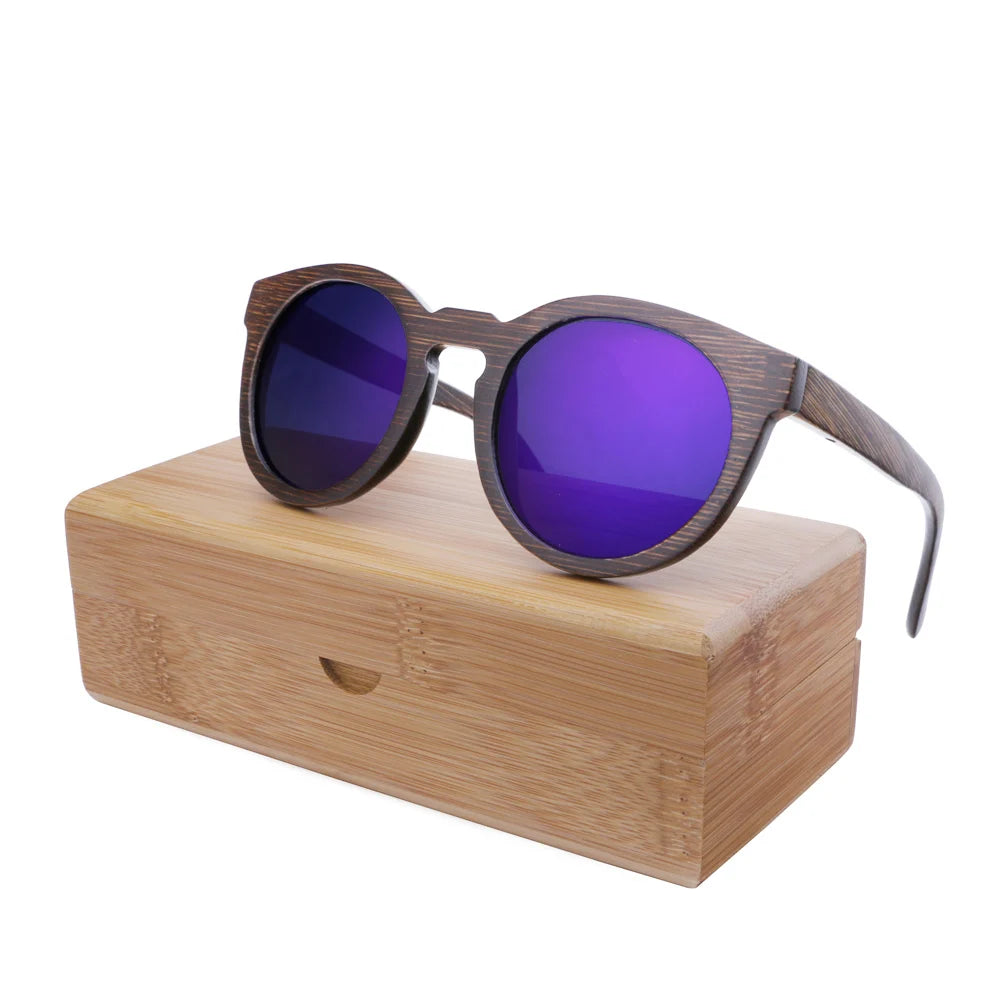 BerWer New Round Top Bamboo Sunglasses Brand Sunglass Women Retro Designer Wooden Sunglasses