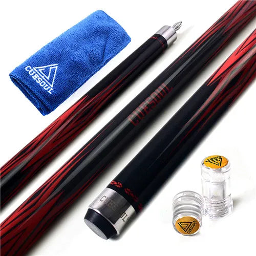 CUESOUL SOOCOO Series 58" 19oz 11.5/12.75mm Tip Maple Pool Cue Stick Set With Joint/Shaft Protector and Cue Towel.