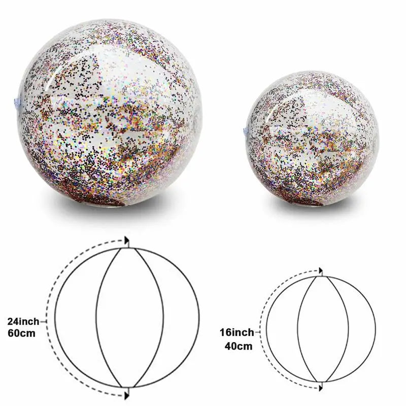 60cm Inflatable Glitter Confetti Beach Ball Pool Toys Balls for Kids Adult Outdoor Summer Water Fun Toys Volleyball Football