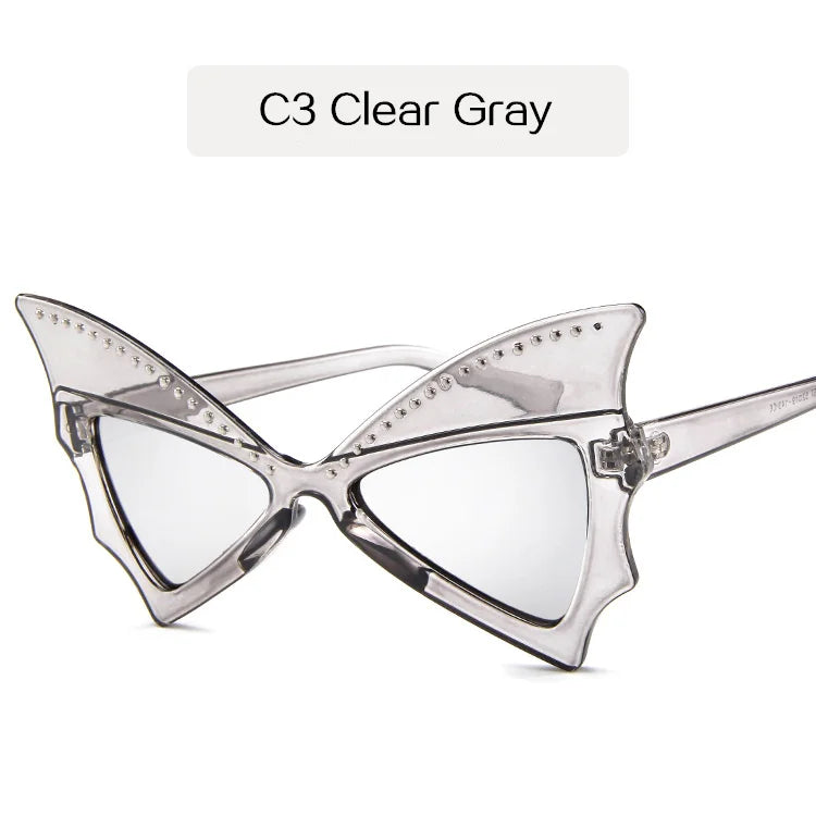 YOOSKE Oversize Sunglasses Women Bat Sharp Shades Sun Glasses Rivet Big Frame Sunglass Personality Dance Party Glasses