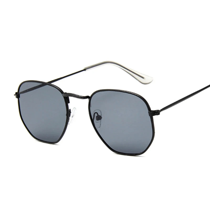 Hexagon Black Sunglasses Woman Brand Designer Small Square Sunglases Man Metal Frame Driving Fishing Sun Glasses Female