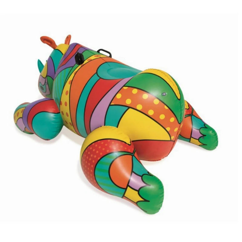 Adult Giant Inflatable Ride on Rhino Pool Floats Full Printing Animal Ridable Pool Floaties Summer Water Toys Air Raft Bed