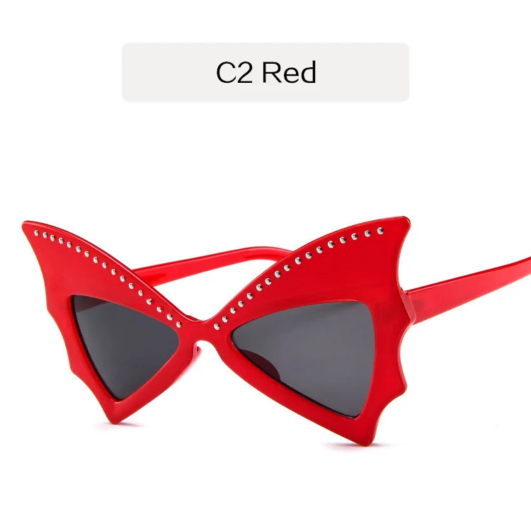 YOOSKE Oversize Sunglasses Women Bat Sharp Shades Sun Glasses Rivet Big Frame Sunglass Personality Dance Party Glasses