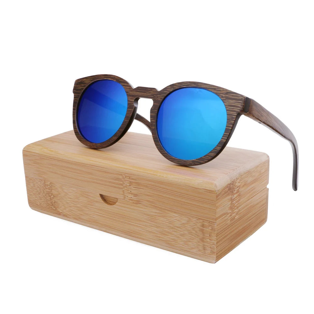 BerWer New Round Top Bamboo Sunglasses Brand Sunglass Women Retro Designer Wooden Sunglasses
